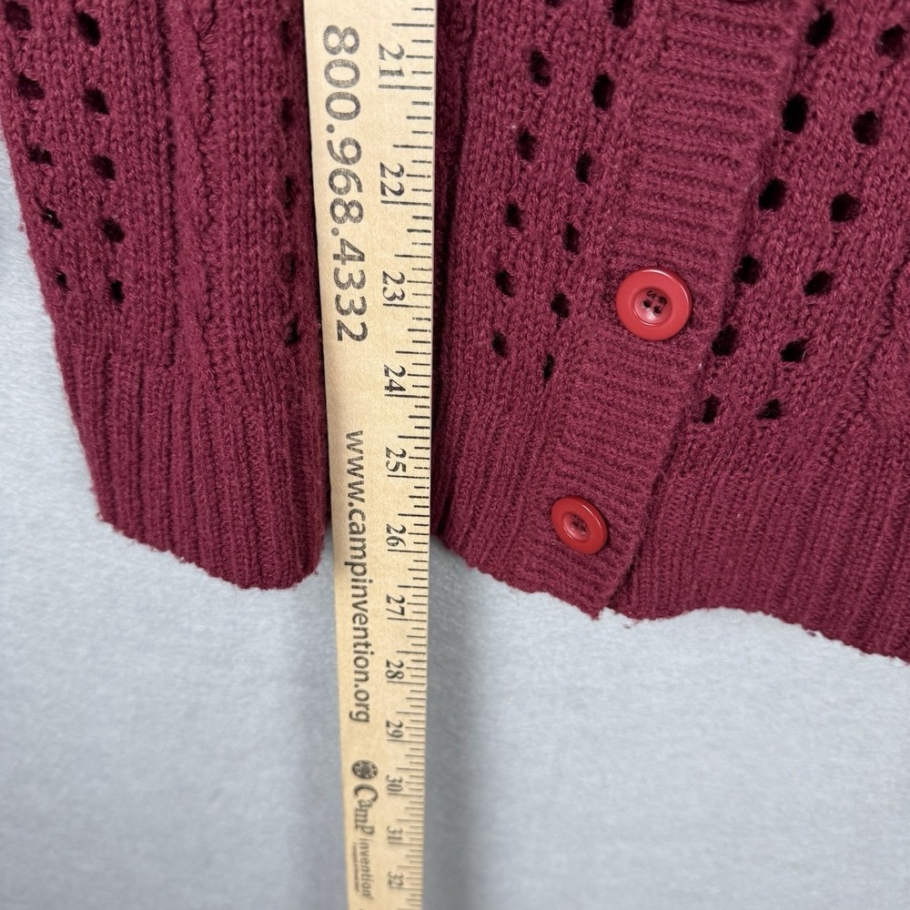 POL Cardigan 100% Cotton Sweater Button Up Burgundy Open Knit Sz M Preppy Y2K - Picture 3 of 4